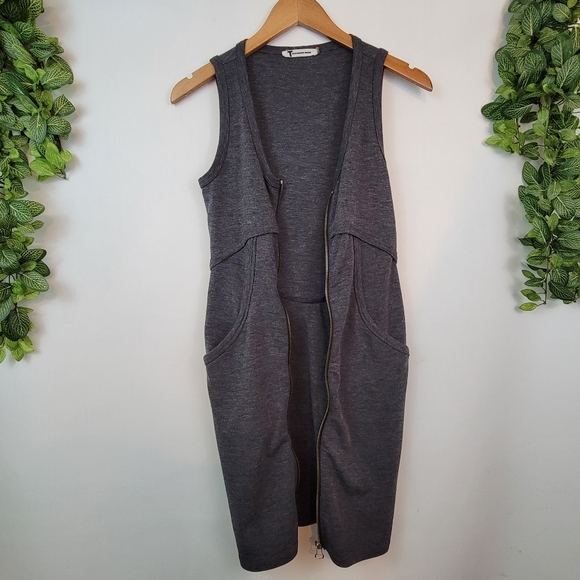 T BY ALEXANDER WANG Zip Front Ponte Tank Charcoal Grey Dress, Pockets XS X Small - Picture 14 of 16